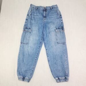 Madewell Baggy Tapered Cargo Jeans 28 High Rise Jogger Elastic Cuff Blue NA949